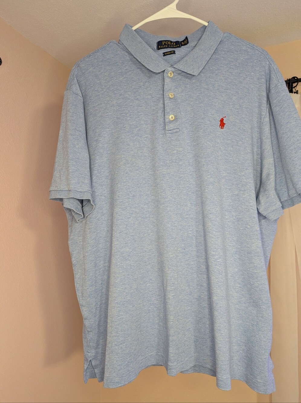 Polo by Ralph Lauren Heather Light Blue Short Sleeve Polo with Red Pony